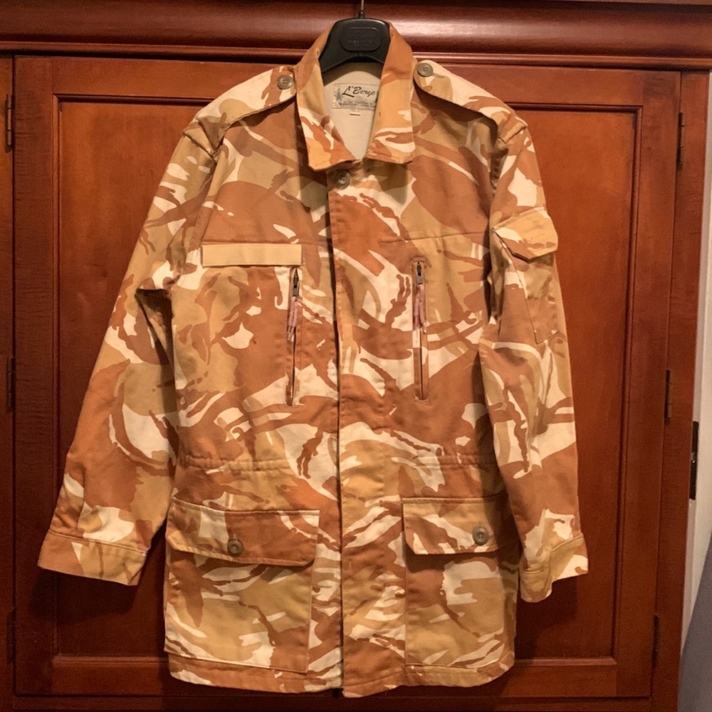 L’Berge Desert Camouflage jacket with velcro attachment to add your name.